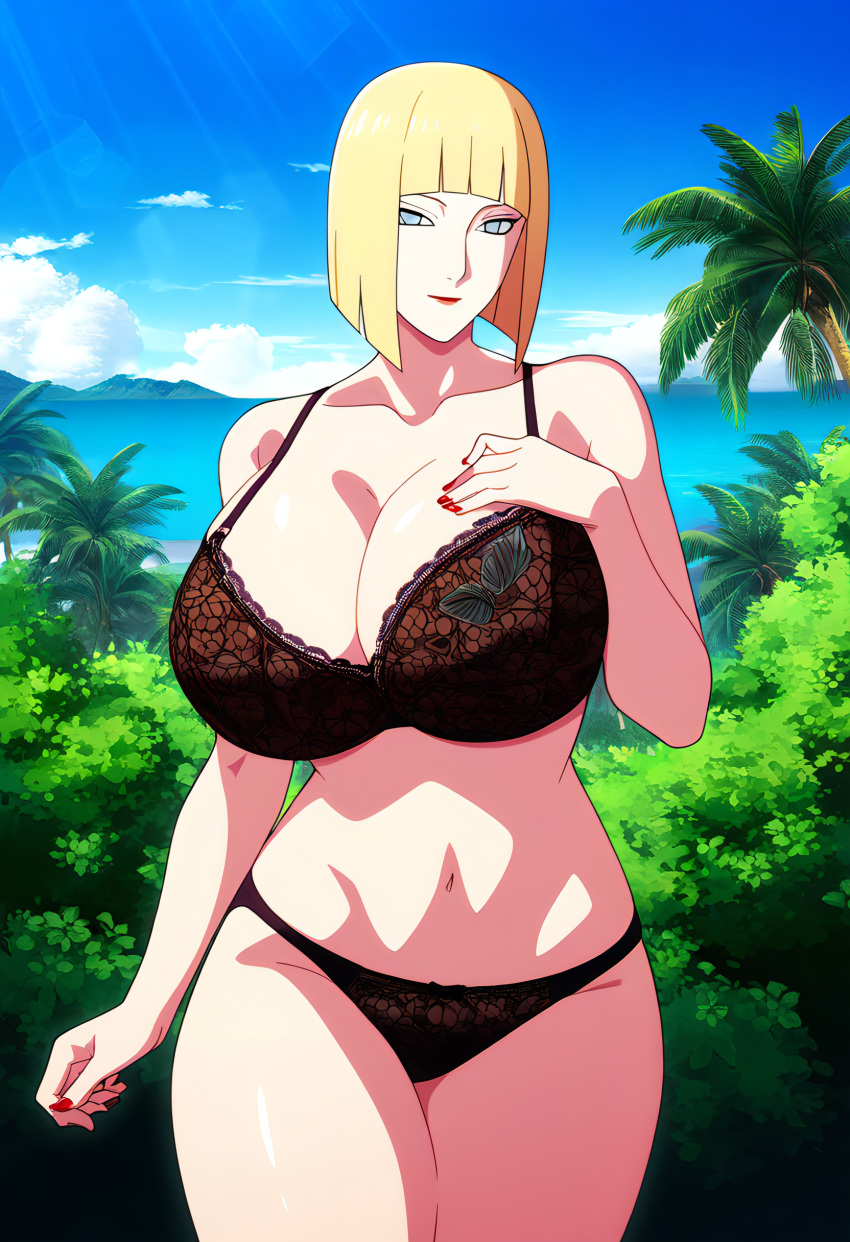 1girls ai_generated bare_chest bare_legs bare_shoulders bare_thighs barely_clothed bent_over big_breasts blonde_hair blue_eyes blunt_bangs bob_cut bra breasts busty cleavage collarbone feet floral_print front_view klaus_2.0 lace-trimmed_bra large_breasts light-skinned_female light_skin lingerie lingerie_only lipstick makeup mature mature_female mature_woman midriff mostly_nude nai_diffusion nail_polish naruto naruto_(series) naruto_shippuden naughty naughty_face naughty_smile novelai oppai outdoors pale-skinned_female pale_skin panties sagging_breasts samui seducing seduction seductive seductive_eyes seductive_gaze seductive_look seductive_mouth seductive_pose seductive_smile shiny shiny_hair shiny_skin short_hair smile smiling smiling_at_viewer solo solo_focus stable_diffusion standing thick_thighs thighs tights top_heavy underwear underwear_only voluptuous voluptuous_female walking walking_towards_viewer watermark