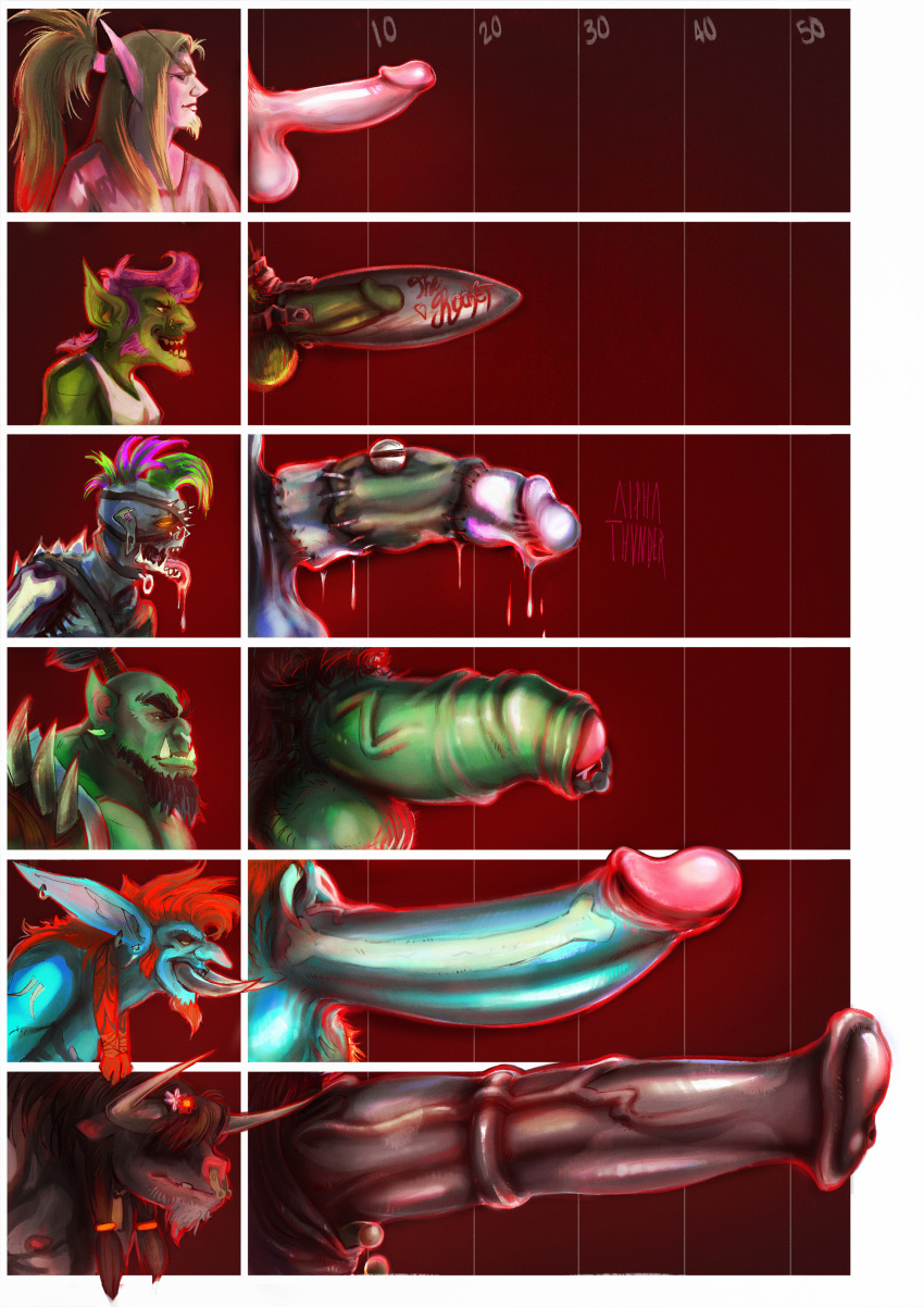 absurd_res accessory alpha-thunder animal_genitalia animal_penis anthro big_penis black_hair blizzard_entertainment blood_elf blue_body bodily_fluids bovid bovine braided_hair chart comparing comparing_penis ear_piercing elf equine_genitalia equine_penis erection flared_penis flower foreskin forsaken fur genital_piercing genitals goblin goblin_male green_body group hair hi_res horn huge_cock humanoid humanoid_genitalia humanoid_penis humanoid_pointy_ears looking_aside male mammal mane measuring measuring_penis medial_ring orange_body orange_fur orc orc_male penis penis_accessory penis_chart penis_lineup penis_piercing penis_size_difference piercing plant ponytail prince_albert_piercing smile tauren tauren_male tongue tongue_out troll_(mythology) troll_male tusks undead undead_(warcraft) undead_male vein veiny_penis warcraft