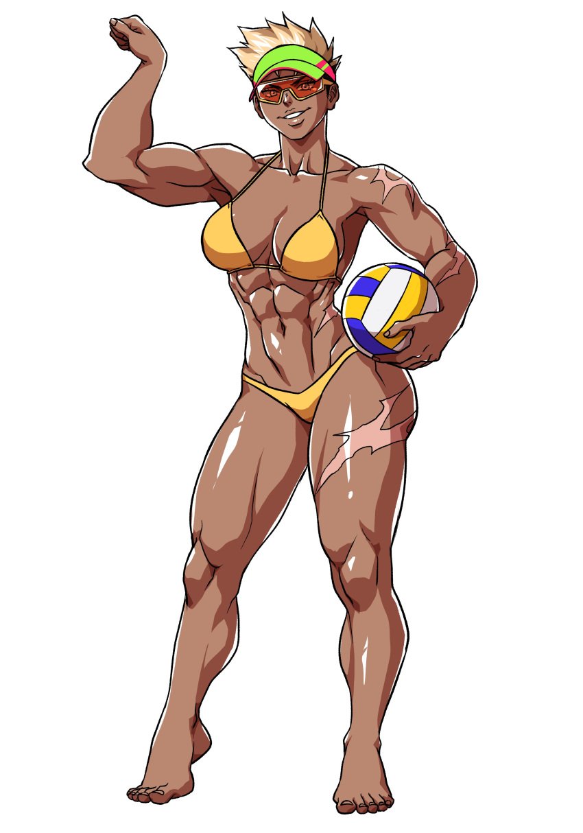 1girls abs absurd_res barefoot biceps big_break! bikini breasts brown-tinted_eyewear cleavage commission dark-skinned_female dark_skin feet flexing hi_res ichan ignition_crisis kris_(ignitioncrisis) large_breasts looking_at_viewer muscular muscular_female navel parted_lips smile solo sunglasses swimsuit thick_thighs tinted_eyewear yellow_bikini