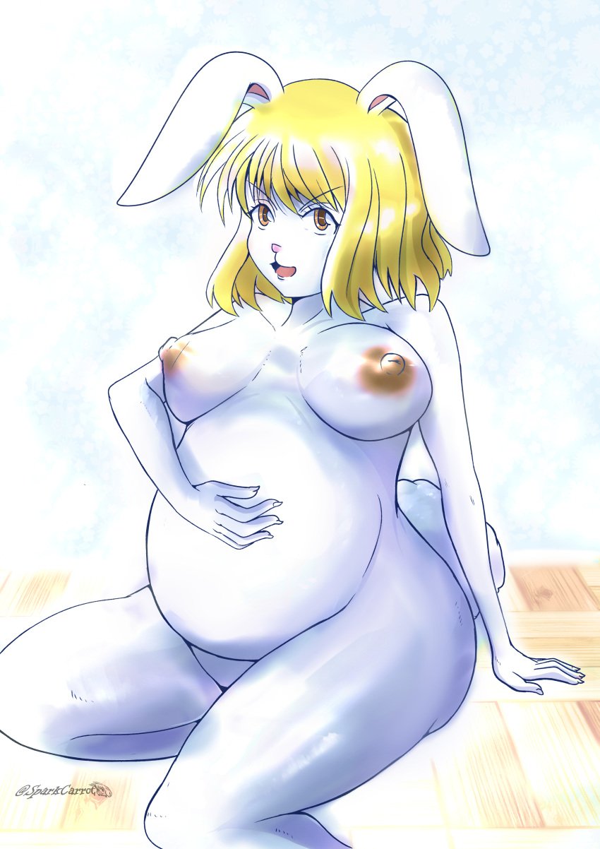 1girls anthro belly big_belly blonde_hair breasts bunny carrot_(one_piece) female female_only furry nipples nude one_piece pregnant rabbit solo sparkcarrot