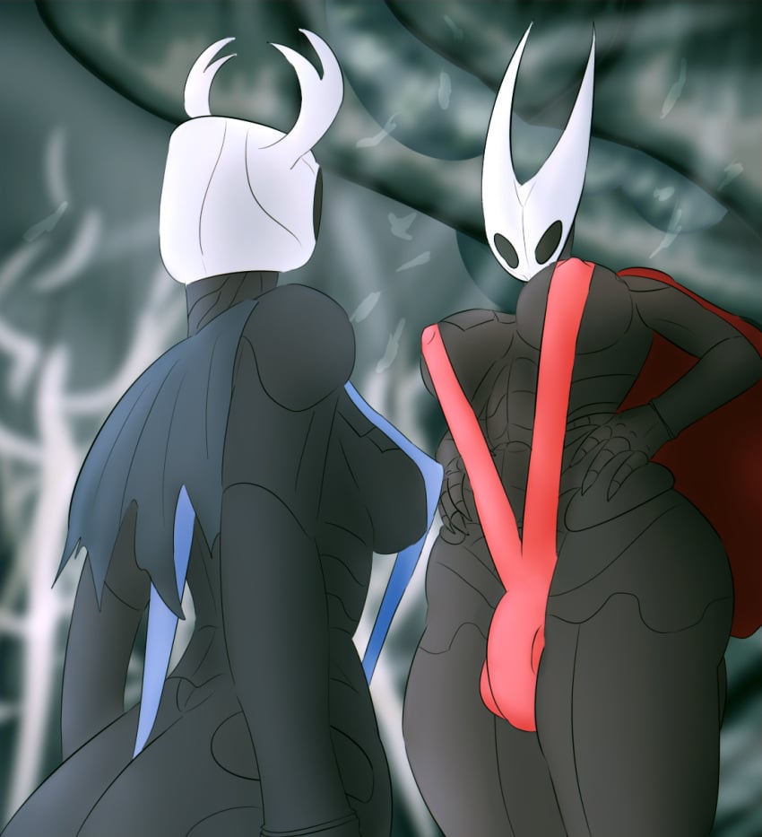 1futa 1girls arthropod ass balls battle big_breasts big_penis black_body breasts cloak clothed clothing detailed_background duo female flaccid futanari genitals gynomorph hands_on_hips hi_res hollow_knight hornet_(hollow_knight) humanoid insects intersex intersex/female looking_at mantrinrus mostly_nude muscular muscular_female one-piece_swimsuit particles penis sling_bikini solo spine standing swimwear swimwear_under_clothing team_cherry the_knight_(hollow_knight) wide_hips