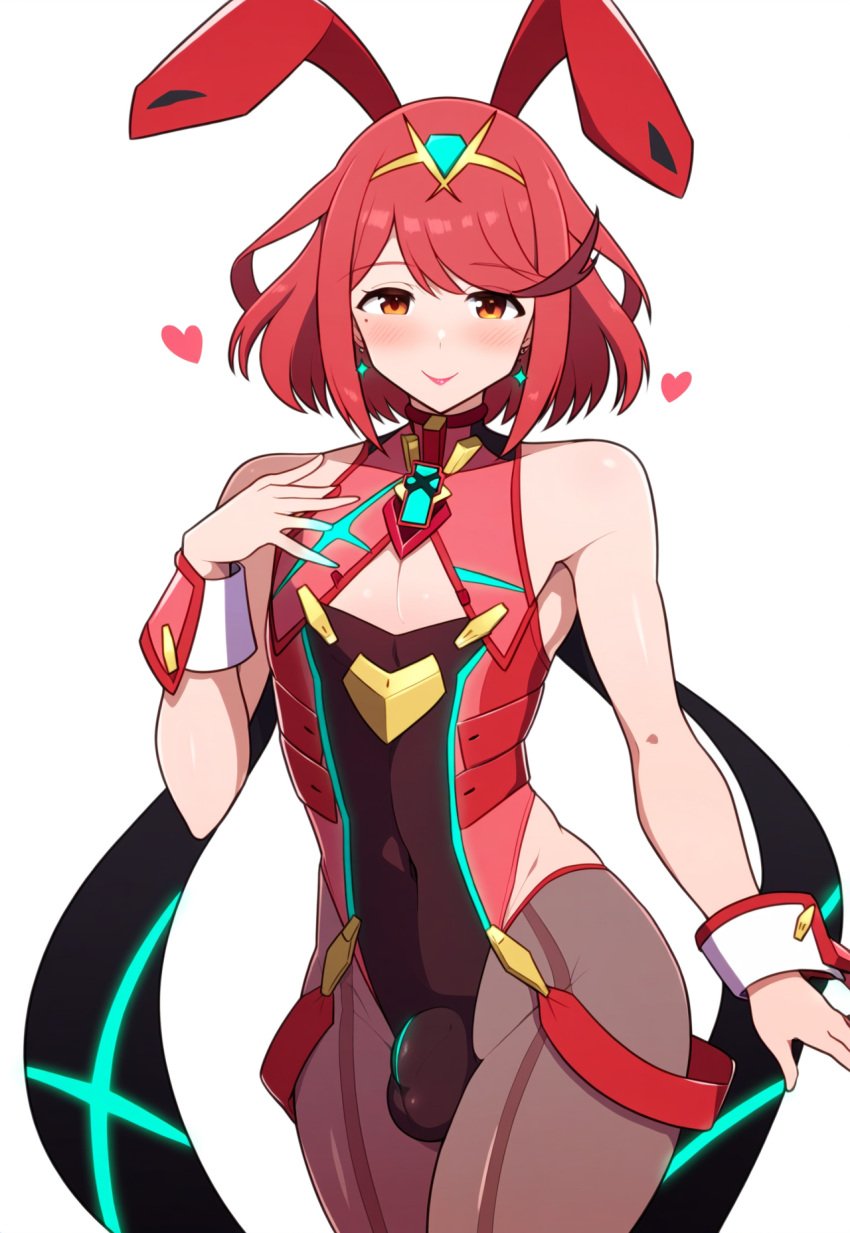 1boy ai_generated bulge bunny_ears bunnysuit core_crystal_(xenoblade) femboy flat_chest genderswap_(ftm) happy leotard lipstick mature_male nsfw otoko_no_ko playboy_bunny pyra pyra_(xenoblade) robofun sissy smile toned_male trap xenoblade_chronicles_2