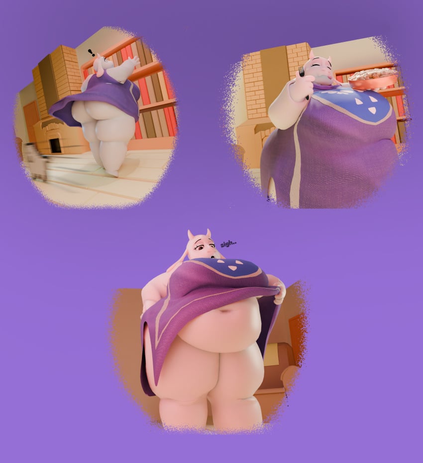 ! ... 1girls 3d 3d_(artwork) annoying_dog_(undertale) anthro ass bbw belly bookshelf breasts chubby chubby_female closed_eyes dress ellipse exclamation_point fat female female_focus female_only food fork furry goat goat_horns hips kim381 large_ass large_breasts lifting_dress milf mother overweight overweight_female pie sigh stomach thick_thighs thighs tongue toriel undertale undertale_(series) weight_gain white_fur wide_hips