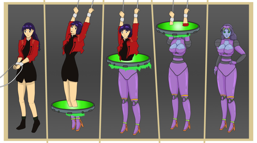 ass breasts female hair_color_change high_heels identity_death ihmakk misato_katsuragi neon_genesis_evangelion robot_girl robot_humanoid robotization skin_color_change thighs transformation transformation_sequence