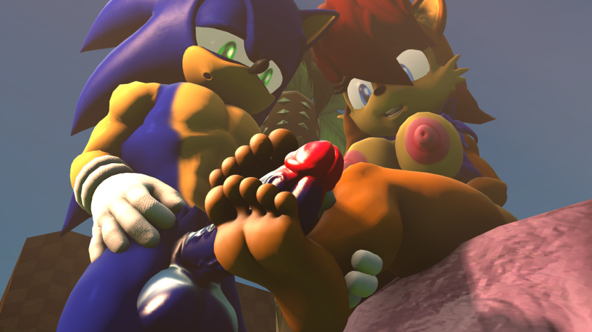 3d 3d_(artwork) balls barefoot big_penis blue_body breasts chipmunk feet foot_fetish foot_focus footjob hedgehog moaning nipples sally_acorn soles sonic_(series) sonic_the_hedgehog sonic_the_hedgehog_(archie) source_filmmaker toes twintails3d twintailssfm two_tone_body two_tone_face