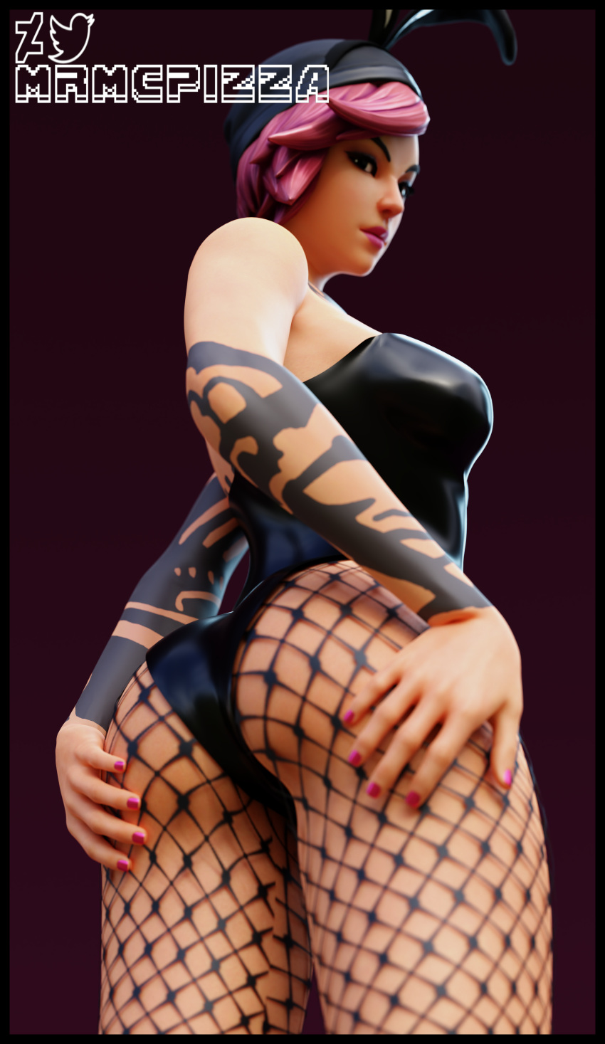 big_ass bunny_ears bunnysuit fishnets fortnite mrmcpizza nitebeam_(fortnite) pink_hair solo