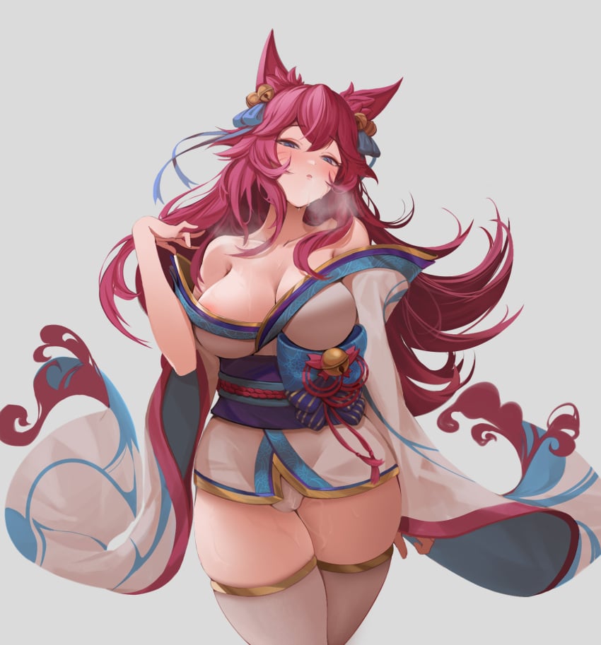 9_tails ahri alternate_costume alternate_hair_color alternate_hairstyle animal_ear_fluff animal_ears animal_girl bangs bell big_breasts blue_eyes breasts busty child_bearing_hips choker cleavage clothing curvaceous curves curvy curvy_body curvy_female curvy_figure curvy_hips eyelashes eyeliner eyeshadow facial_markings female fluffy fluffy_ears fluffy_tail fluffy_tails fox fox_ears fox_girl fox_tail furry_tail hair_ornament hair_ribbon hips hourglass_figure huge_breasts humanoid inner_ear_fluff japanese_clothes kemonomimi kimono kitsune large_breasts league_of_legends light-skinned_female light_skin long_hair lu_ka multiple_tails nine_tailed_fox pale-skinned_female pale_skin pink_hair riot_games robe spirit_blossom_ahri spirit_blossom_series tail thick_thighs thighs vastaya video_games voluptuous wide_hips