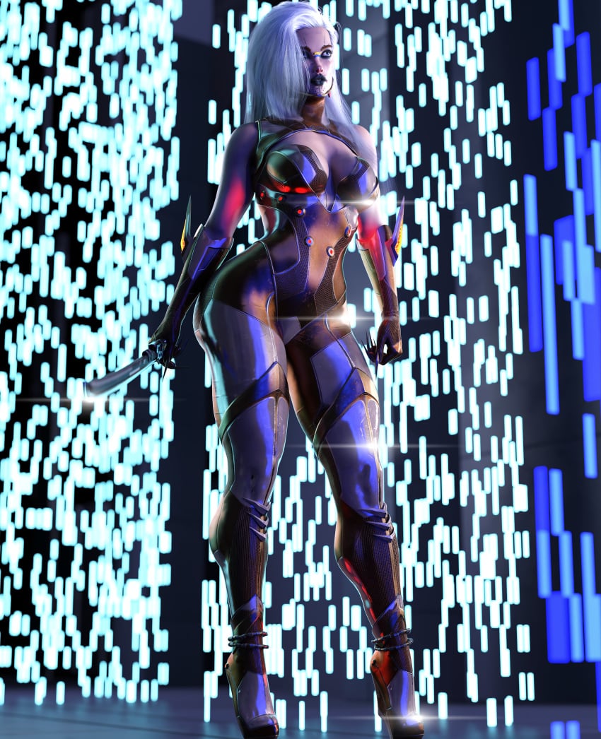 1girls big_ass big_breasts big_butt black_lipstick fit fit_female giant_ass lipstick long_fingernails long_hair randomfarmer sci-fi sharp_fingernails sword tagme tattoo tattoo_on_face white_hair