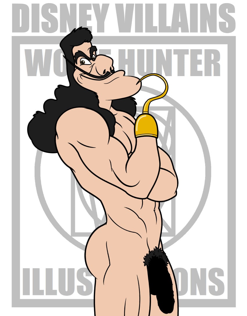 1boy abs balls_outline big_penis captain_hook cartoony censored_penis disney disney_villains erection facial_hair male male_nipples male_only male_pubic_hair masculine mature_male muscles muscular_male mustache pecs penis peter_pan_(disney) smile smooth_skinned_male solo veiny_penis white_background white_streak wolffhunter_art yaoi