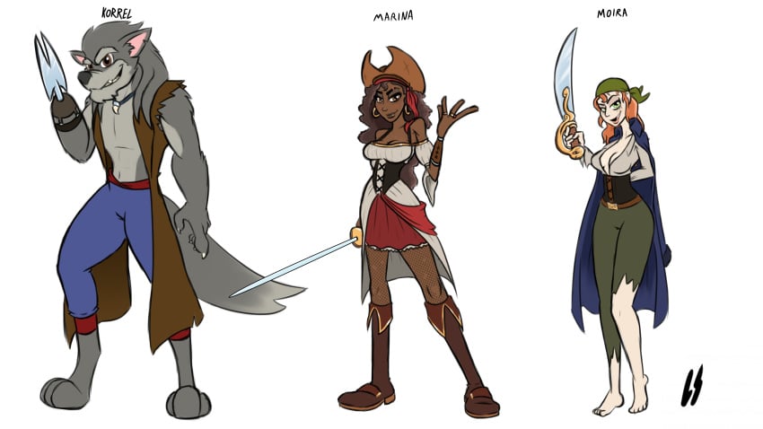 2d canine_penis dark_skin drunken_tales furry korrel_(drunken_tales) lord_sarloc marina_(drunken_tales) moira_(drunken_tales) pirate red_hair wolf