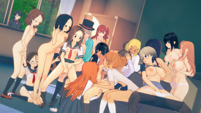 15girls 2boys 3d 6+girls big_penis black_hair blonde_hair blush bra breasts brown_hair character_request clothed clothing copyright_request earrings erection fellatio female gamo-chan glasses half-dressed hayase_nagatoro hi_res karakai_jouzu_no_takagi-san long_hair medium_hair misteranswer naoto_hachioji_(senpai) open_mouth orange_hair penis please_don't_bully_me,_nagatoro revealing_clothes sakura_(nagatoro) short_hair sitting small_breasts takagi-san tan tan_skin tanned tejina_senpai tejina_senpai_(character) uzaki-chan_wa_asobitai! uzaki_hana yoshi_(nagatoro)