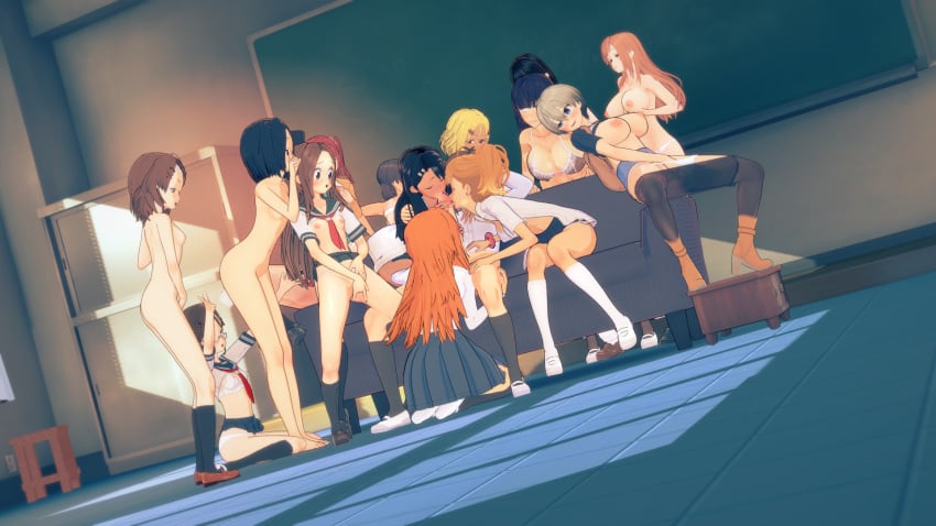 12girls 1boy 3d 6+girls big_penis black_hair blonde_hair blush bra breasts brown_hair character_request clothed clothing copyright_request earrings erection fellatio female gamo-chan glasses half-dressed hayase_nagatoro hi_res karakai_jouzu_no_takagi-san long_hair medium_hair misteranswer naoto_hachioji_(senpai) open_mouth orange_hair penis please_don't_bully_me,_nagatoro revealing_clothes sakura_(nagatoro) short_hair sitting small_breasts takagi-san tan tan_skin tanned tejina_senpai tejina_senpai_(character) uzaki-chan_wa_asobitai! uzaki_hana yoshi_(nagatoro)