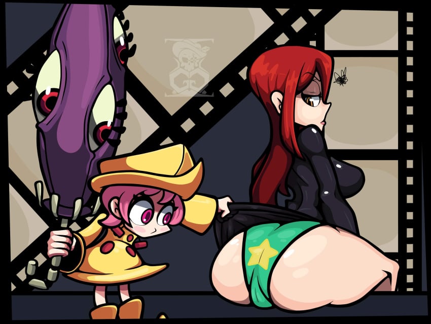 ass big_ass female gotig1231 hungern_(skullgirls) parasoul skirt_lifted_by_another skullgirls star_panties umbrella_(skullgirls)