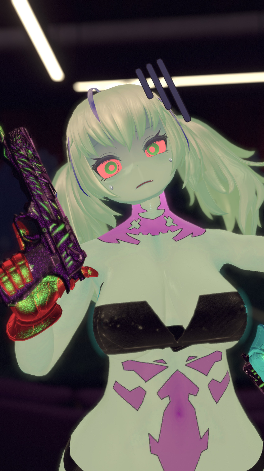 4runnerz clothing cyberpunk:_edgerunners cyberpunk_2077 female female_only firearm handgun human pale_skin rebecca_(edgerunners) tagme vrchat weapon