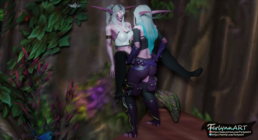 3d darnassus druid_(warcraft) dryarae female ferlynn futa_on_female futanari night_elf public_sex vaginal_penetration white_hair world_of_warcraft