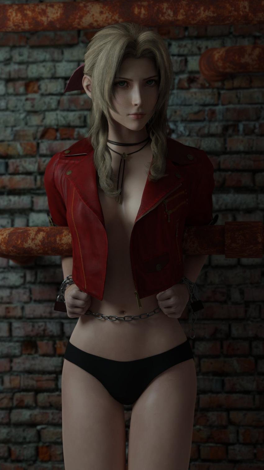 3d aerith_gainsborough bondage bound brown_hair chained female final_fantasy final_fantasy_vii final_fantasy_vii_remake restrained rindekey underwear