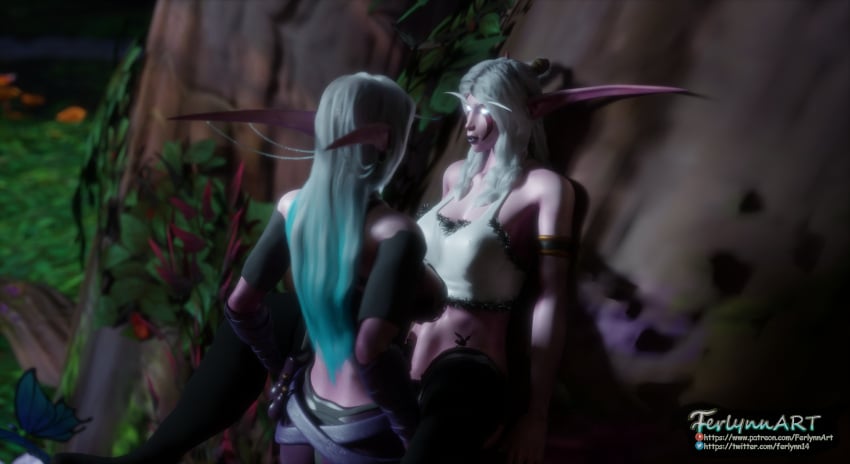 3d darnassus druid_(warcraft) dryarae female ferlynn futa_on_female futanari night_elf public_sex vaginal_penetration white_hair world_of_warcraft