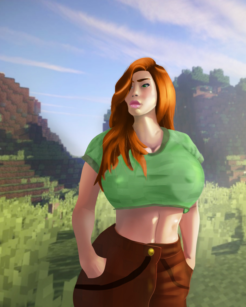 alex_(minecraft) betamel_drawing big_breasts female female_only huge_breasts minecraft thick_ass thick_thighs thighs