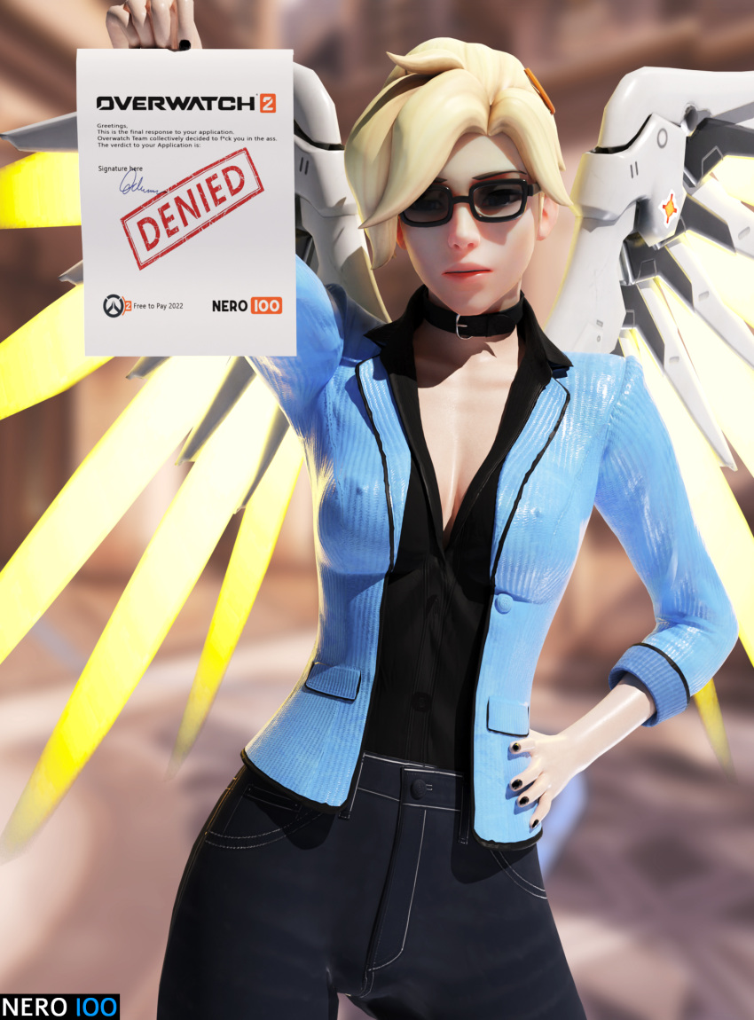 1girls 3d angela_ziegler big_breasts big_breasts blender blizzard_entertainment blonde_female blonde_hair blonde_hair breasts clothing collar doctor female female_only front_page hi_res legs light_hair light_skin magazine magazine_front_page mercy message nero100 nipples overwatch paper paris pose pussy_peek solo solo_female standing suit waxiw