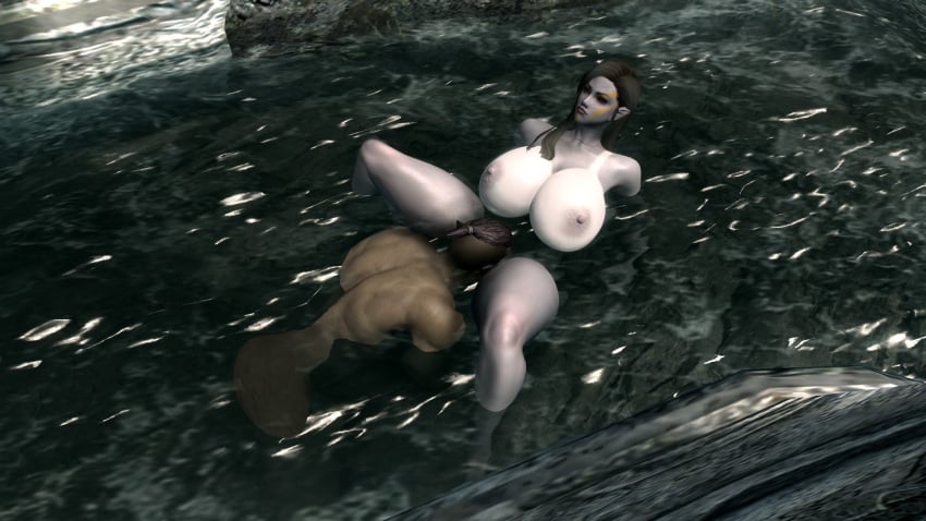 areola areolae ash_skin bethesda_softworks big_breasts black_hair busty cunnilingus dark_elf dunmer elf elf_ears elf_female exposed_breasts female grey_skin in_water licking_pussy male male/female naked nipples nude orc orc_male orsimer sex skyrim spread_legs tanned tanned_female tanned_skin the_elder_scrolls