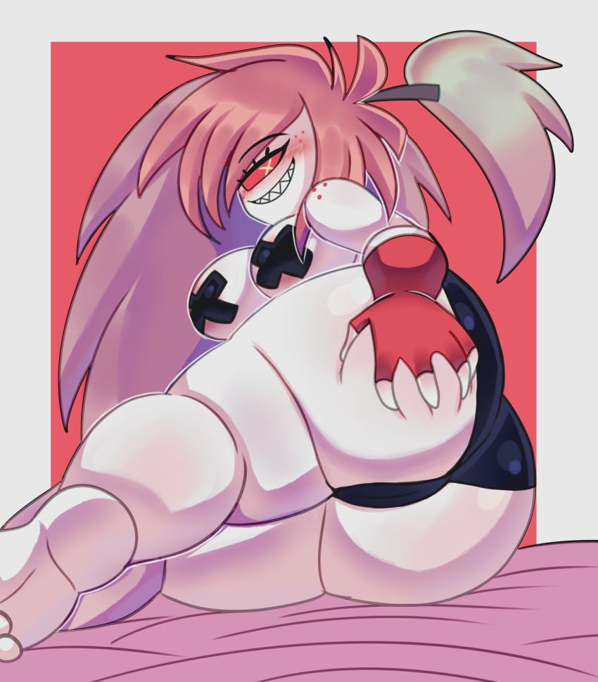 1_eye 1girls ass big_ass big_breasts big_butt cherri_bomb demon demon_girl hazbin_hotel long_hair looking_at_viewer lueduartv lying lying_on_side ponytail white_skin wide_hips