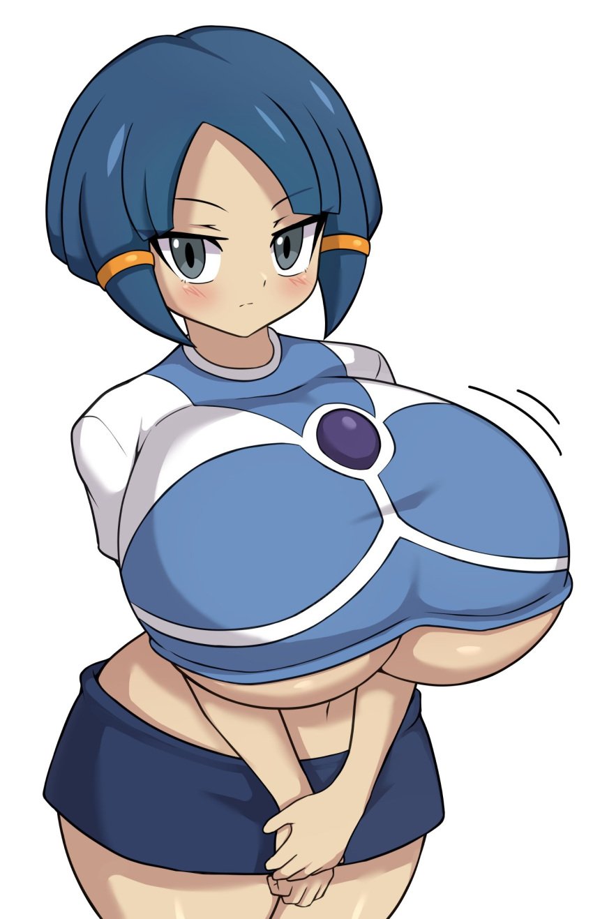 1girls alternate_breast_size big_breasts blue_hair inazuma_eleven inazuma_eleven_(series) jaga334 kurakake_clara serious underboob