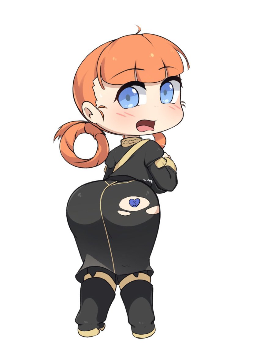 1girls annette_fantine_dominic ass big_ass blue_eyes breasts chibi commission female female_only fire_emblem fire_emblem:_three_houses garreg_mach_monastery_uniform gatocartoon large_breasts looking_back nintendo orange_hair ring_hair short_hair shortstack solo torn_clothes wardrobe_malfunction