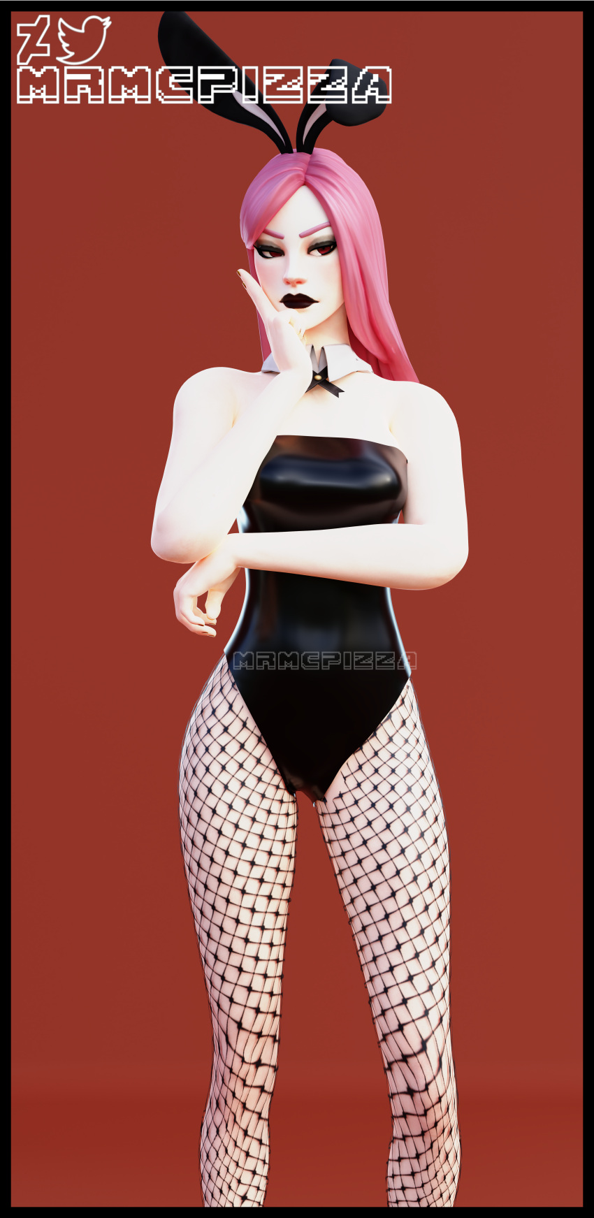 bunny_girl bunnysuit clothed fishnet fortnite goth goth_girl haze_(fortnite) mrmcpizza pink_hair white_skin