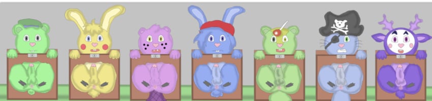 anus boyninja12_(artist) bunfriend cuddles_(htf) flippy_(htf) happy_tree_friends male mime_(htf) naked nutty_(htf) penis russell_(htf) through_wall toothy_(htf)