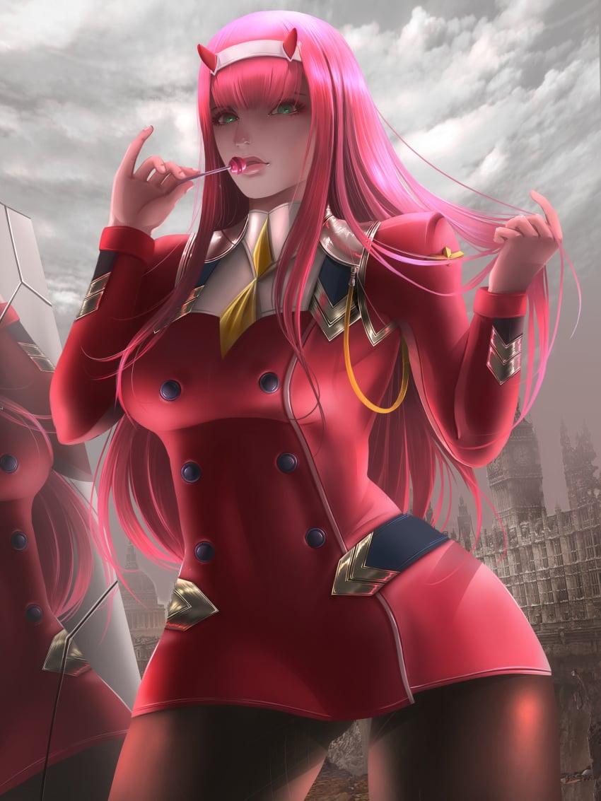 1girls big_breasts breasts darling_in_the_franxx solo xredmhar zero_two_(darling_in_the_franxx)