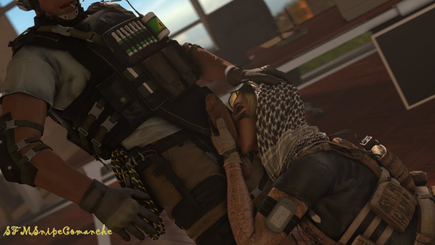 3d 4k asian asian_male asian_male_white_female blowjob fellatio kissing_penis lesion_(rainbow_six) office rainbow_six rainbow_six_siege sfmsnipecomanche source_filmmaker w33w33