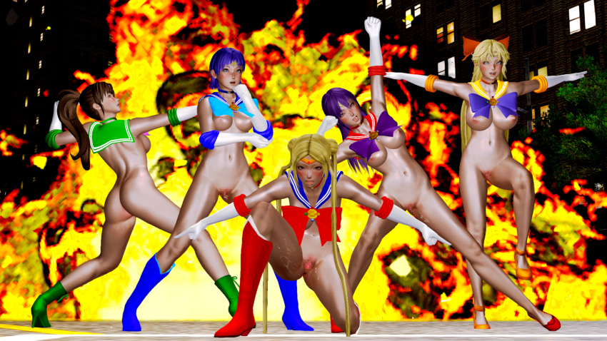 3d 5girls ami_mizuno ass big_breasts bishoujo_senshi_sailor_moon blonde_hair blue_hair blush boots bow breasts brunette censored choker circlet ejlucifer explosion female female_only high_heel_boots high_heels knee_boots large_breasts makoto_kino minako_aino multiple_girls naked nipples parody pose posing pussy_juice rei_hino sailor_jupiter sailor_mars sailor_mercury sailor_moon sailor_scout sailor_venus small_breasts usagi_tsukino wet_pussy