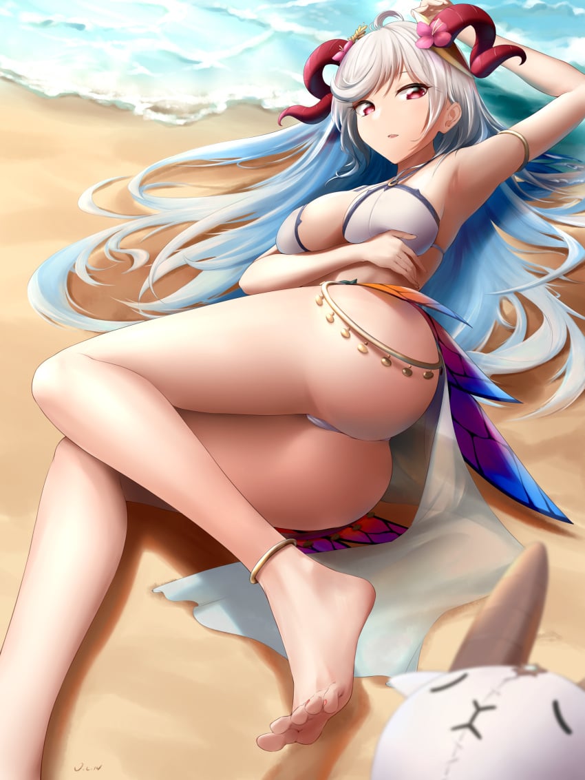 1girls alternate_costume ass beach big_ass bikini breasts female female_only fire_emblem fire_emblem_heroes freyja_(fire_emblem) freyja_(summer)_(fire_emblem) j.c.14 large_breasts nintendo ocean official_alternate_costume outdoors solo swimsuit white_bikini white_swimsuit