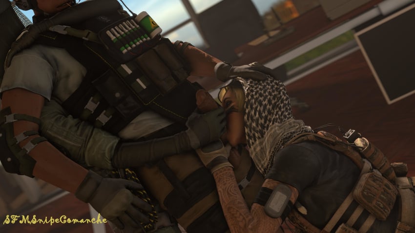 1boy 2girls 2girls1boy 3d 4k asian asian_male asian_male_white_female assisted_sex blowjob fellatio hi_res high_resolution highres kissing_penis lesion_(rainbow_six) military nokk_(rainbow_six) office rainbow_six rainbow_six_siege sfmsnipecomanche source_filmmaker teamwork valkyrie_(rainbow_six) w33w33