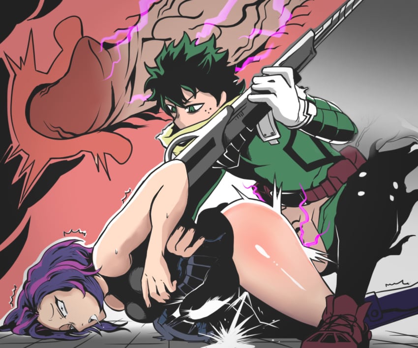 1boy 1girls age_difference ass belly_bulge belly_expansion big_penis blue_hair bulldog_position cervical_penetration clothed_female clothed_male clothed_sex deaf_(artist) defeated fucked_silly green_eyes green_hair hero_outfit_(mha) huge_balls huge_cock izuku_midoriya kaina_tsutsumi lady_nagant large_insertion my_hero_academia older_female orgasm orgasm_face penis penis_out pink_hair rape skirt skirt_lift squirt squirting two_tone_hair uterus vaginal_insertion vaginal_penetration vaginal_sex x-ray younger_male