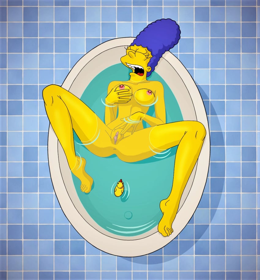 1girls 2021 anus ass bath bath_toy bathtub blue_hair breasts clitoris closed_eyes color digital_media_(artwork) erect_clitoris erect_nipples evilweazel hi_res labia marge_simpson masturbation mature milf nipples nude open_mouth orgasm_face paipan rubber_duck solo spread_legs the_simpsons thighs uncensored vagina viewed_from_above yellow_skin