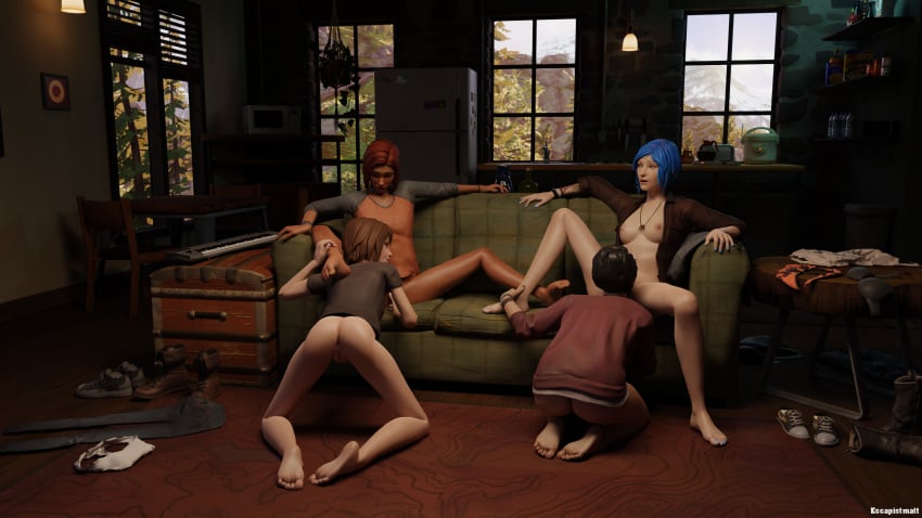 3d 4girls alex_chen barefoot black_nails blender blue_hair blue_nails bottomless_female chloe_price clothing couch cunnilingus discarded_clothing escapistmatt feet female_only finger_fuck fingering fingernails foursome group_sex interracial leather_jacket lesbian life_is_strange life_is_strange:_true_colors max_caulfield multiple_girls nail_polish pale-skinned_female pale_skin pink_nails short_hair soles steph_gingrich tan-skinned_female tan_skin toenail_polish toenails toes yuri