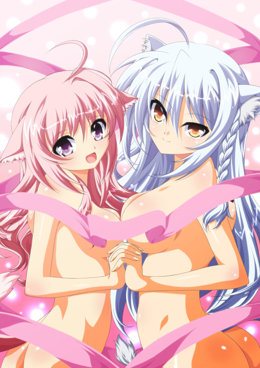 2girls big_breasts breasts dog_days female female_only ka2 leonmitchelli_galette_des_rois long_hair looking_back millhiore_f_biscotti multiple_girls