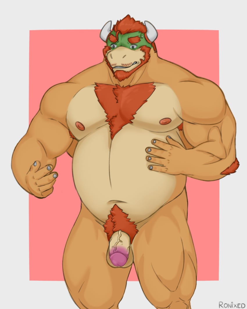 1boy balls bara big_balls big_penis bowser dragon father furry genitals hair hi_res horn male male_only mario_(series) musclegut muscular nintendo parent penis pubes ronixed slightly_chubby solo_male thick_penis thick_thighs vein video_games