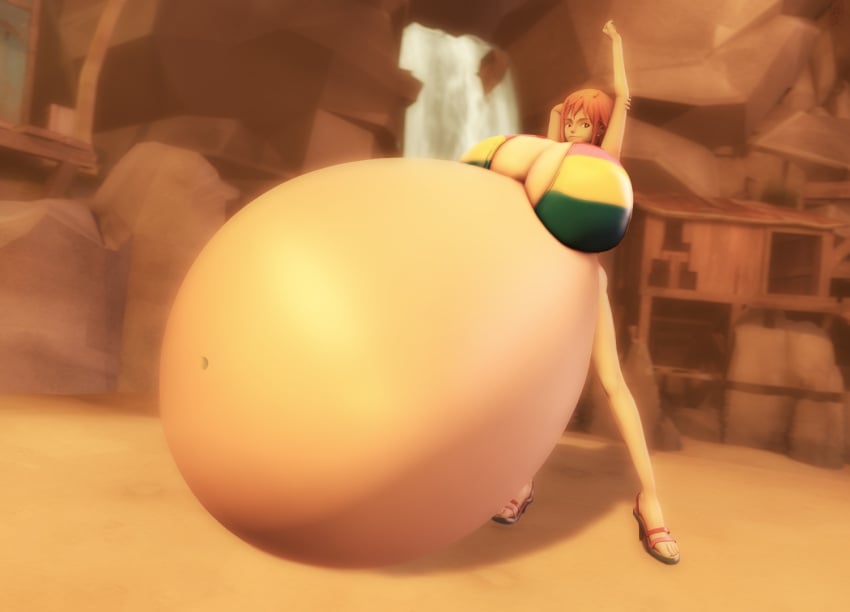 1girls 3d belly big_belly big_breasts bikini breasts cleavage female female_only huge_belly huge_breasts hyper_belly nami one_piece orange_hair pestilad