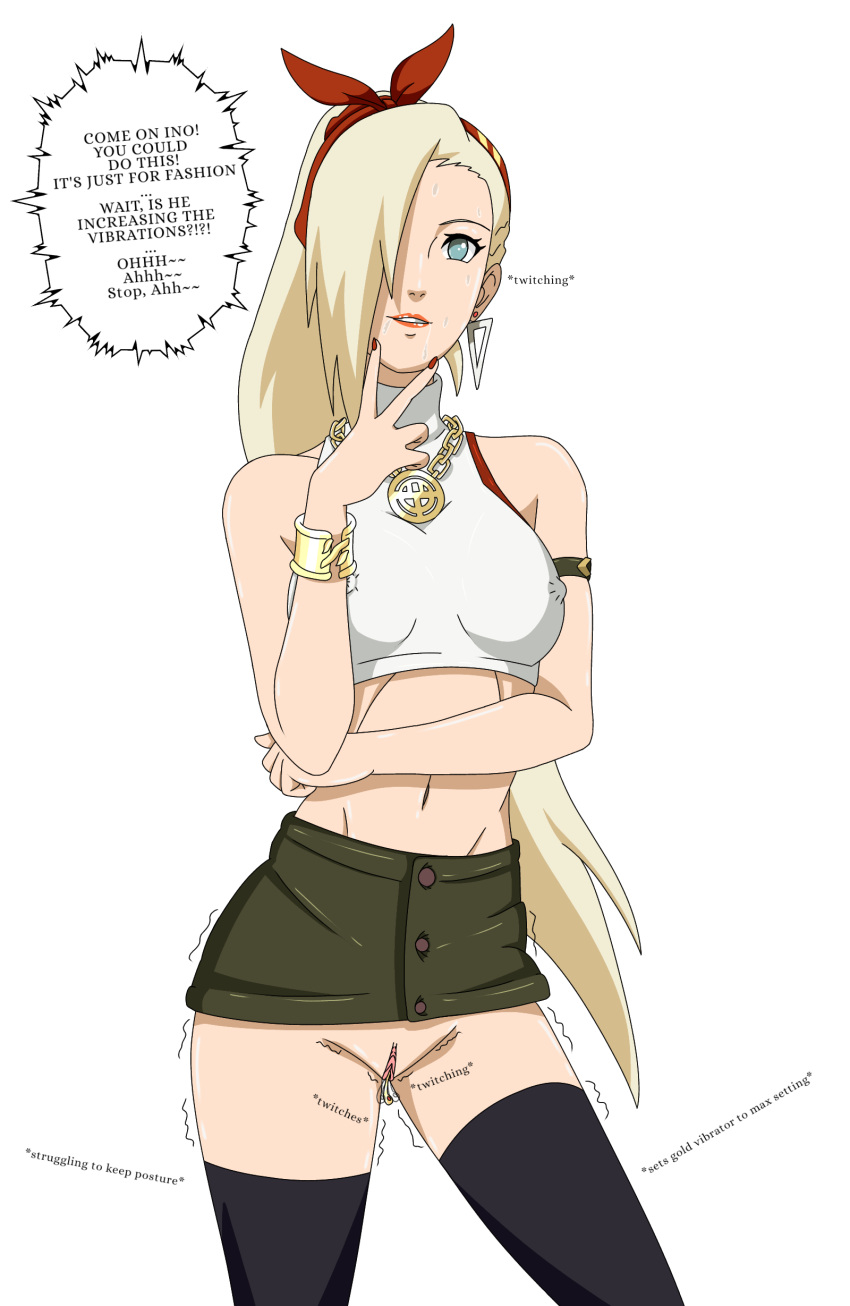 alternate_costume armband blue_eyes bracelet crop_top drooling erect_nipples erect_nipples_under_clothes exposed_pussy feet_out_of_frame fireboi hair_ornament ino_yamanaka jewelry lipstick makeup microskirt midriff modeling naruto naruto_(series) naruto_shippuden necklace nipples no_panties ponytail pose posing remote_control_vibrator remote_controlled_vibrator remote_vibrator ribbon saliva sex_toy skirt solo stimulation stockings sweat sweatdrop tied_hair trembling twitching vaginal vaginal_insertion vaginal_stimulation very_long_hair vibrator vibrator_in_pussy