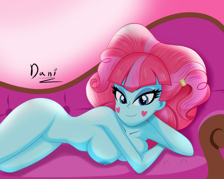 1girls areolae big_breasts breasts couch danielitamlp_(artist) equestria_girls female female_only friendship_is_magic hasbro hi_res highres kiwi_lollipop_(eg) looking_at_viewer lying_on_side my_little_pony nipples nude nude_female pinup pinup_pose pussy solo solo_female