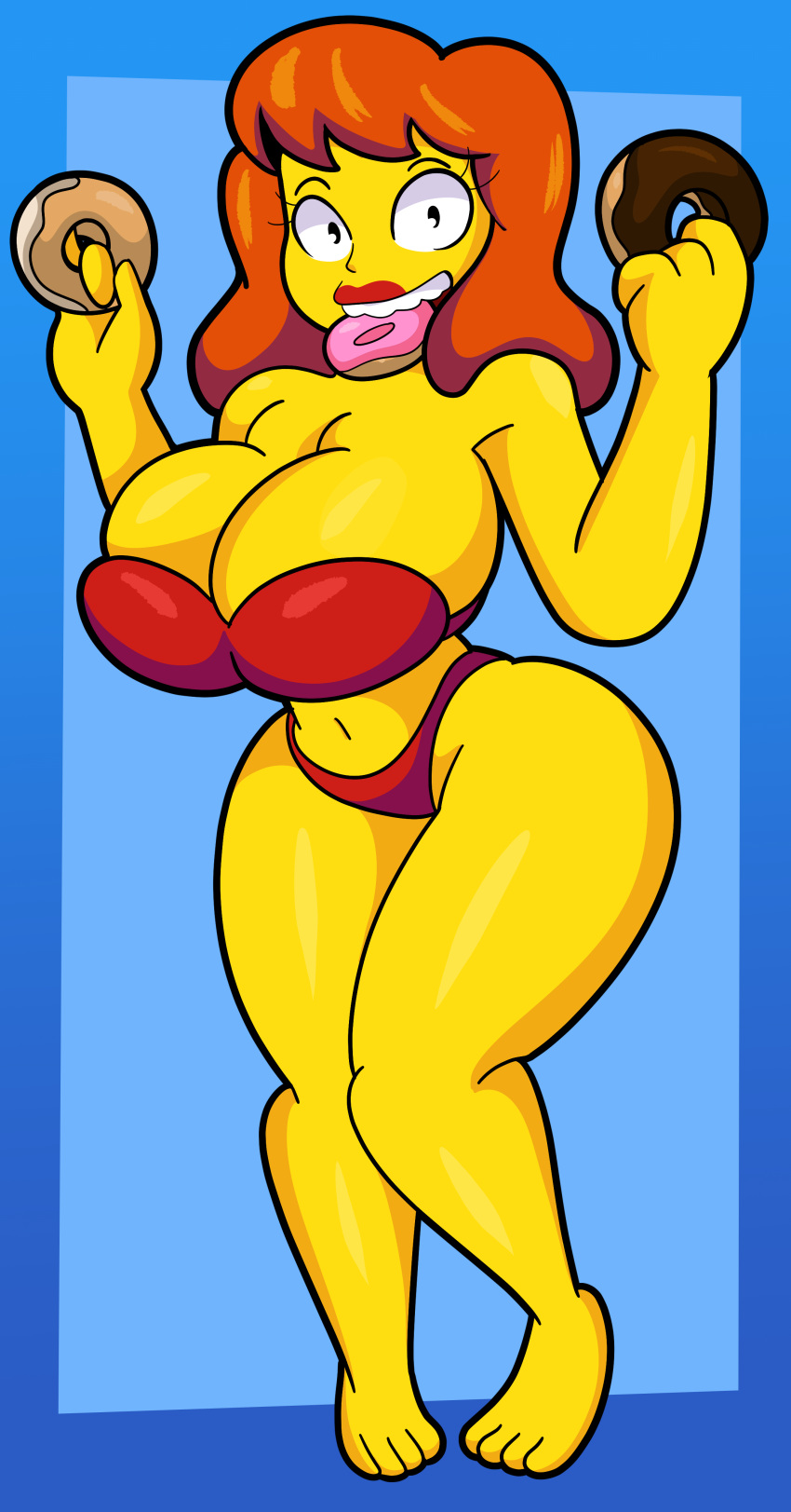 1girls 2022 20th_century_fox 20th_century_studios 4_fingers 4_toes 4k abstract_background absurd_res belly_button big_breasts black_pupils blue_background bra breasts bulging_breasts busty child_bearing_hips cleavage cleavage_overflow curvaceous curvy curvy_body curvy_female curvy_figure digital_drawing_(artwork) digital_media_(artwork) donut doughnut eyelashes feet female female_focus female_only fingers fox_corporation ginger gracie_films hi_res holding_doughnut holding_object hourglass_figure huge_breasts large_breasts lipstick looking_at_viewer mindy_simmons navel orange_hair panties red_bra red_lipstick red_panties scantily_clad simple_background simple_eyes skimpy slim_waist small_waist solo solo_female solo_focus someth1ngoranother teeth the_simpsons thick_thighs thunder_thighs toes tube_top tubetop underwear underwear_only voluptuous wide_hips yellow_body yellow_skin