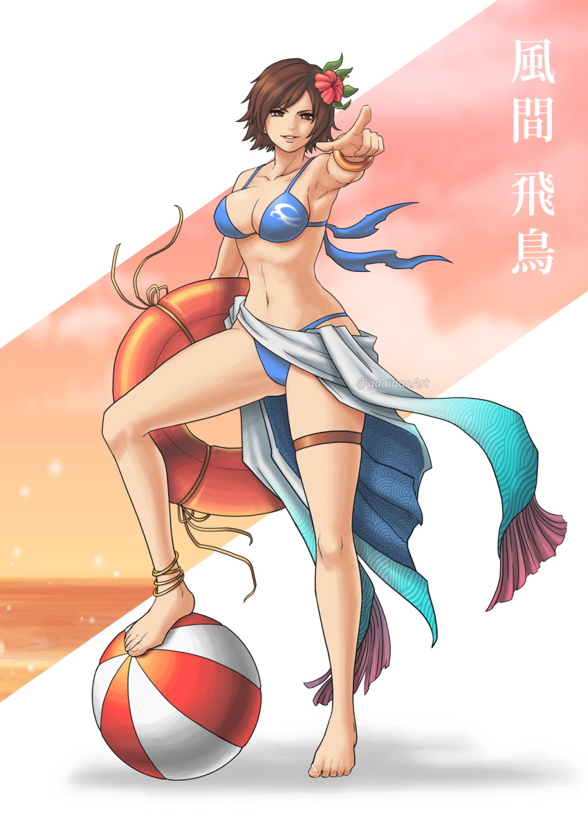 1girls alluring asian_female athletic_female ball bare_shoulders beachball big_breasts bikini breasts brown_hair female female_abs female_only fit_female flower fully_clothed gdaigonart geoffrey_daigon hair_flower hair_ornament high_res kazama_asuka namco short_hair solo solo_female swimsuit tekken tekken_5 tekken_5_dark_resurrection tekken_tag_tournament_2