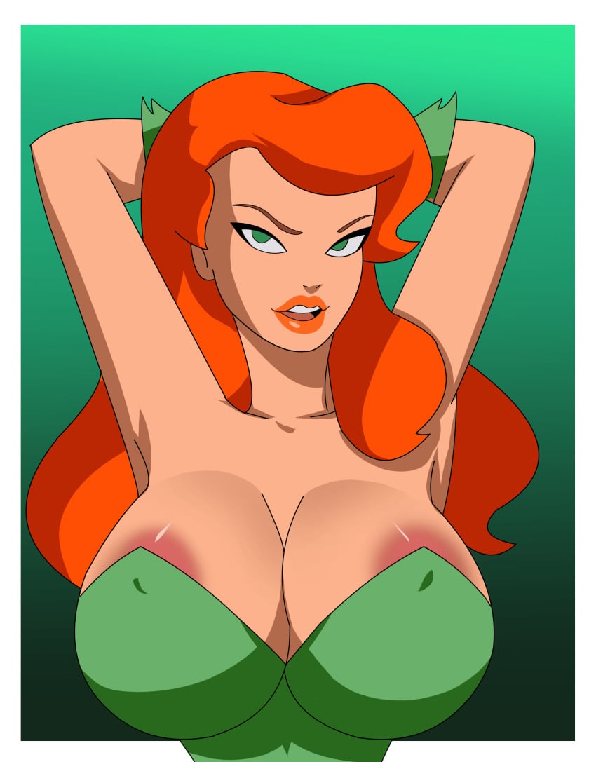 1girls 2022 2d areola_slip areolae arms_behind_head arms_up batman:_the_animated_series batman_(series) big_breasts blush breasts dc_comics dcau female ghostlessm green_eyes light-skinned_female light_skin looking_at_viewer orange_hair pamela_isley poison_ivy poison_ivy_(dcau)