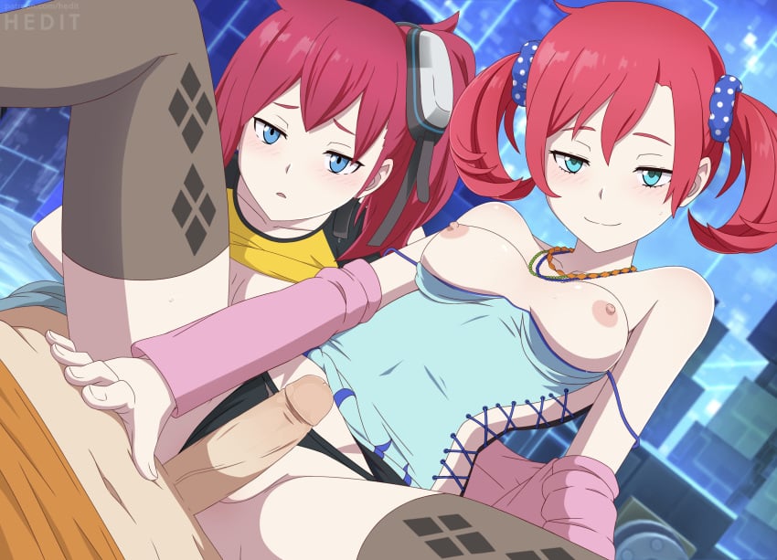 ami_aiba breasts breasts_out cyberspace digimon digimon_story digimon_story:_cyber_sleuth exclusive female_protagonist goggles gumroad hedit human imminent_sex nokia_shiramine penis threesome twintails uncensored yasu_(digimon)