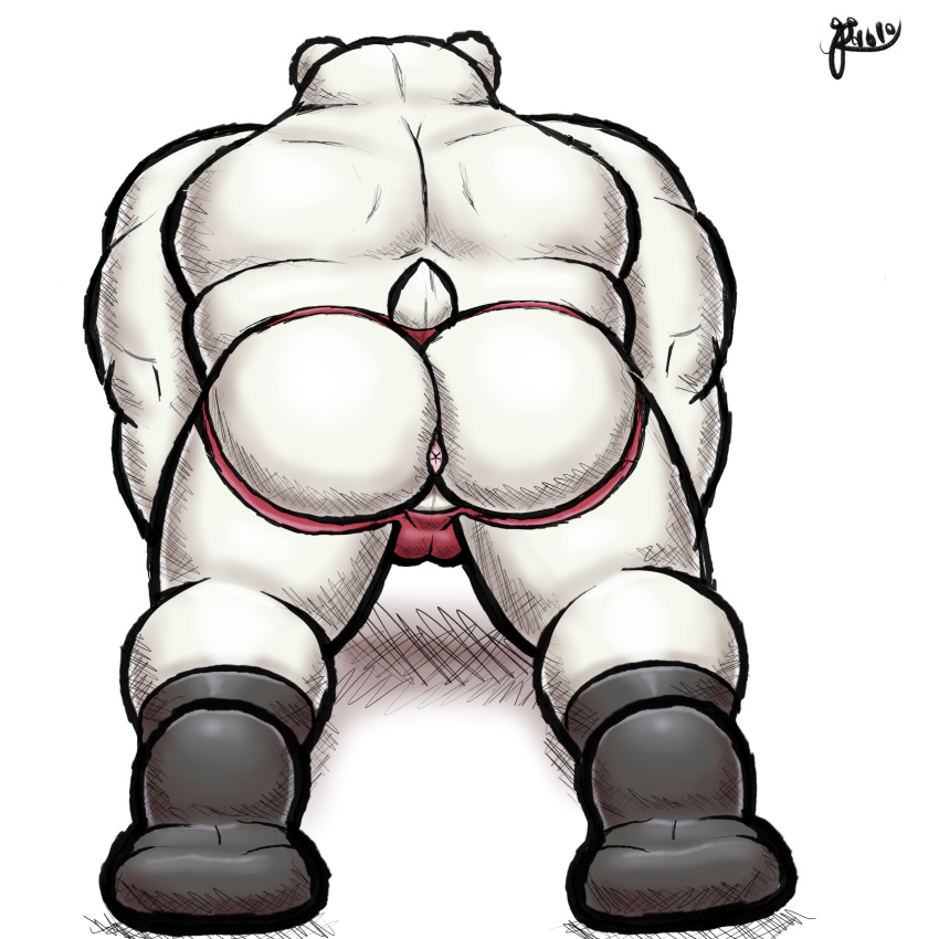 absurd_res alanottaviano anthro anus ass clothing doggy_style from_behind_position hi_res jockstrap male male/male mammal musclegut overweight polar_bear sex slightly_chubby solo underwear ursid ursine white_body