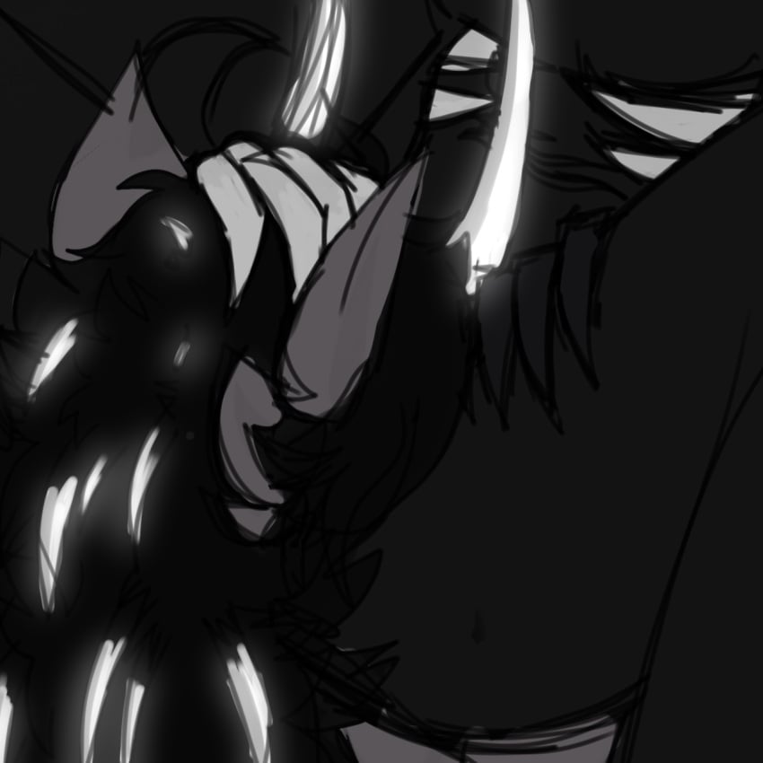 anthro black_body black_fur cunnilingus digital_drawing_(artwork) digital_media_(artwork) duo female female/female fur hand_on_head hand_on_leg hand_on_thigh hi_res horn markings nightcrawler_(kaiju_paradise) nyx_(p1xe1ated) oral p1xe1ated sex skeleton_(marking) subject_99_(p1xe1ated) vaginal_penetration white_glow white_horn white_spikes