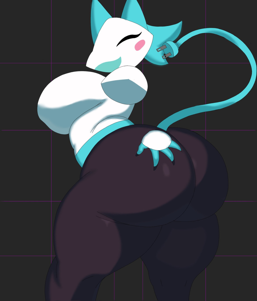 ass big_ass bubble_butt dat_ass deltarune fat_ass female female_only hand_on_ass hand_on_own_ass huge_ass large_ass looking_at_viewer looking_back nitrozo robot robot_girl smile solo tasque_manager_(deltarune) thick_thighs wide_hips