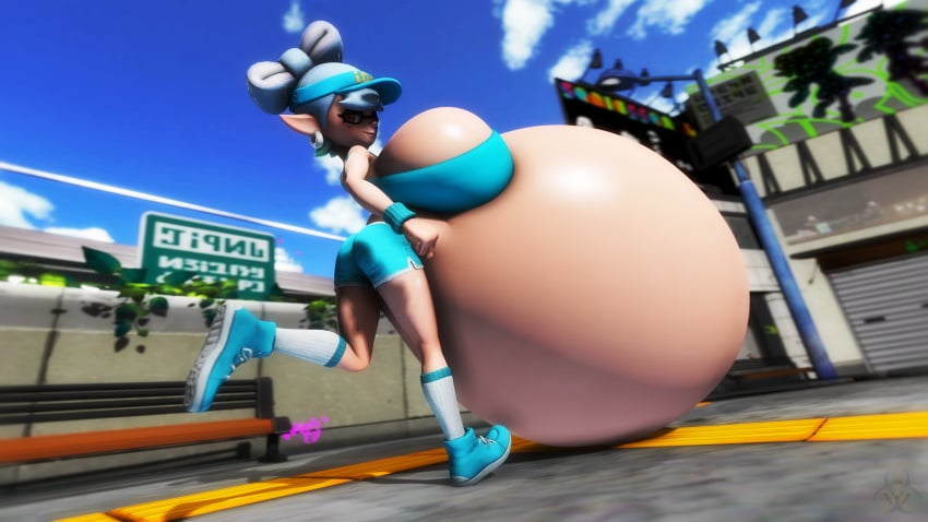 1girls 3d beauty_mark belly big_belly big_breasts breasts female huge_belly huge_breasts marie_(splatoon) pestilad splatoon white_hair